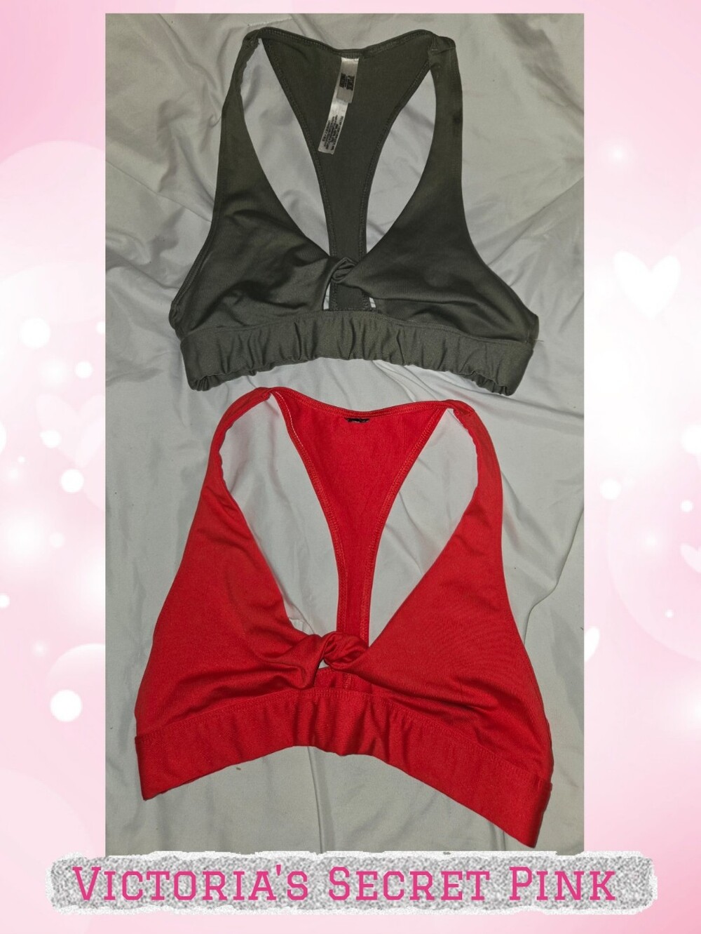 PINK Victoria's Secret Racerback Bralette Set in Gray and Red Sz XS